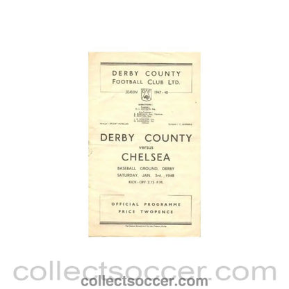 1948 - Derby County vChelsea official programme 03/01/1948 - Collect Soccer