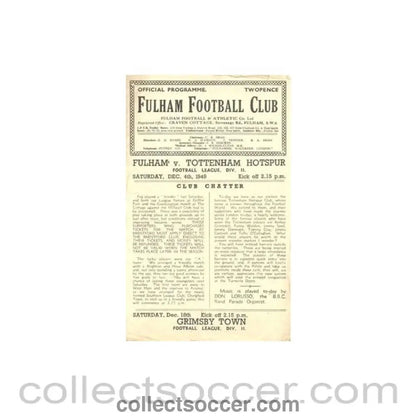 1948 - Fulham v Tottenham Hotspur official programme 04/12/1948 Football League - Collect Soccer