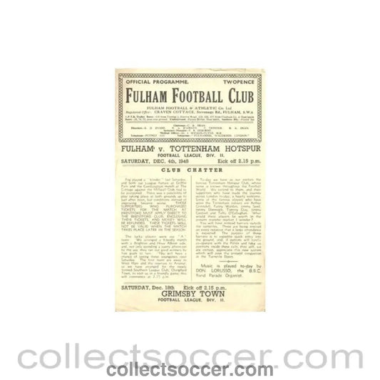 1948 - Fulham v Tottenham Hotspur official programme 04/12/1948 Football League - Collect Soccer