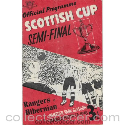 1948 - Glasgow Rangers v Hibernian Scottish Cup Semi Final Programme 27/03/1948 - Collect Soccer