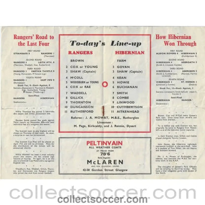 1948 - Glasgow Rangers v Hibernian Scottish Cup Semi Final Programme 27/03/1948 - Collect Soccer