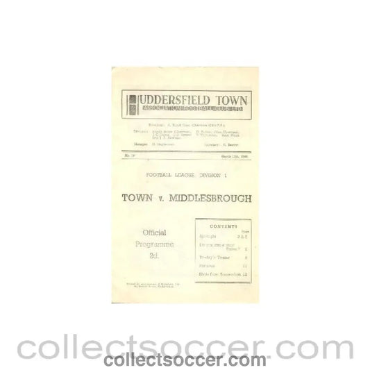 1948 - Huddersfield Town v Middlesbrough official programme 13/03/1948 - Collect Soccer