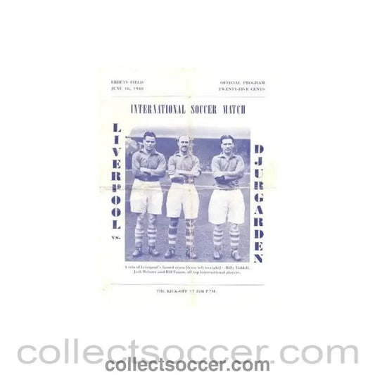 1948 - In the USA - Liverpool v Djurgarden official programme 18/06/1948 Very Rare! - Collect Soccer