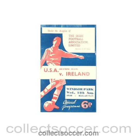 1948 - Ireland v USA Olympic Team official programme 11/08/1948 - Collect Soccer