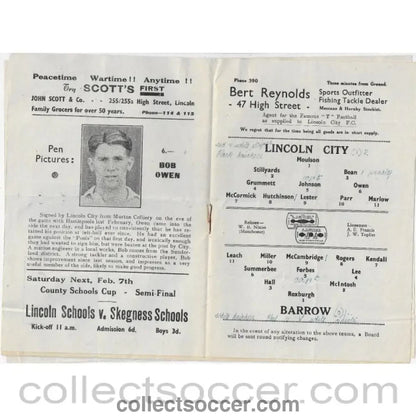 1948 - Lincoln City v Barrow 31/1/1948 Football Programme - Collect Soccer