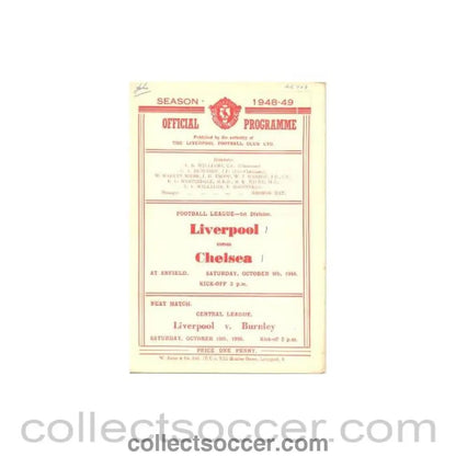 1948 - Liverpool vChelsea official programme 09/10/1948 - Collect Soccer