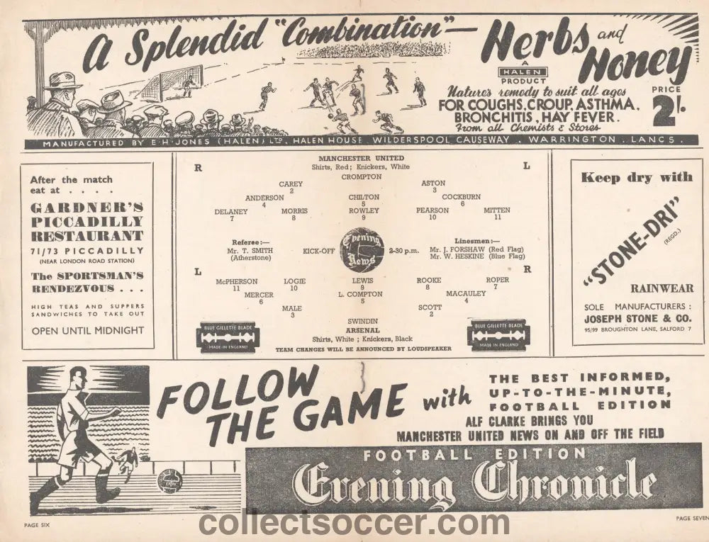 1948 Manchester United v Arsenal Official and Original Programme 17/1/1948