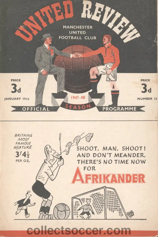 1948 Manchester United v Arsenal Official and Original Programme 17/1/1948