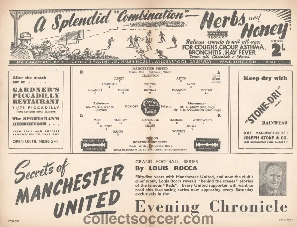 1948 Manchester United v Bolton Wanderers Official and Original Programme 26/3/1948