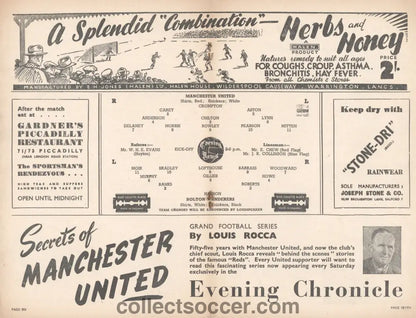 1948 Manchester United v Bolton Wanderers Official and Original Programme 26/3/1948