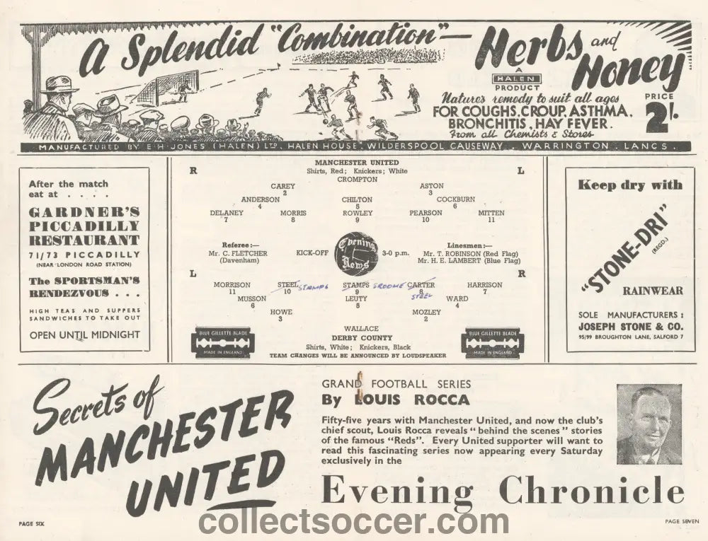 1948 Manchester United v Derby County Original and Official Programme 3/4/1948