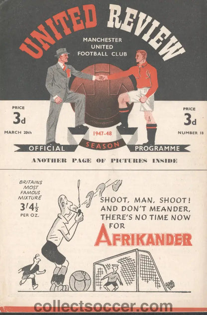 1948 Manchester United v Wolverhampton Wanderers Official and Original Programme 20/3/1948