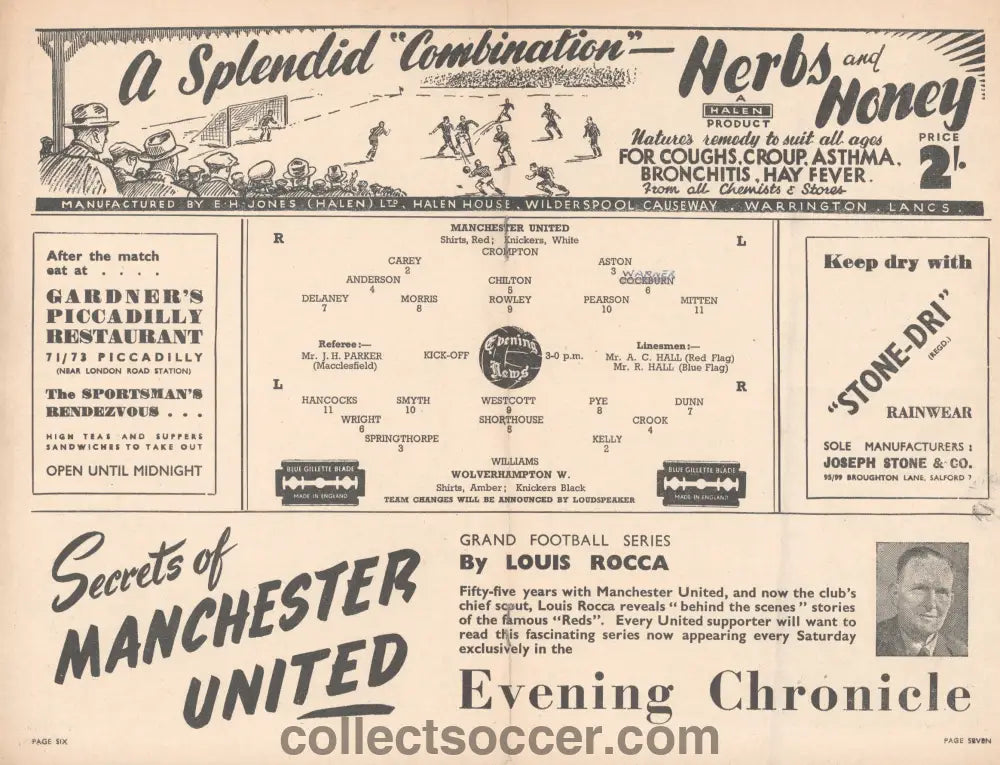 1948 Manchester United v Wolverhampton Wanderers Official and Original Programme 20/3/1948