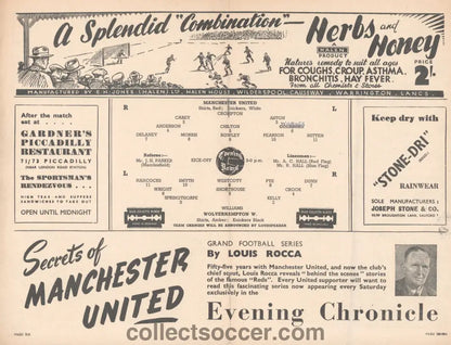 1948 Manchester United v Wolverhampton Wanderers Official and Original Programme 20/3/1948