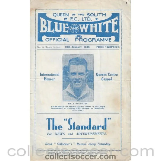1948 - Queen of the South FC 10/1/1948 Commemorative Football Programme - Collect Soccer