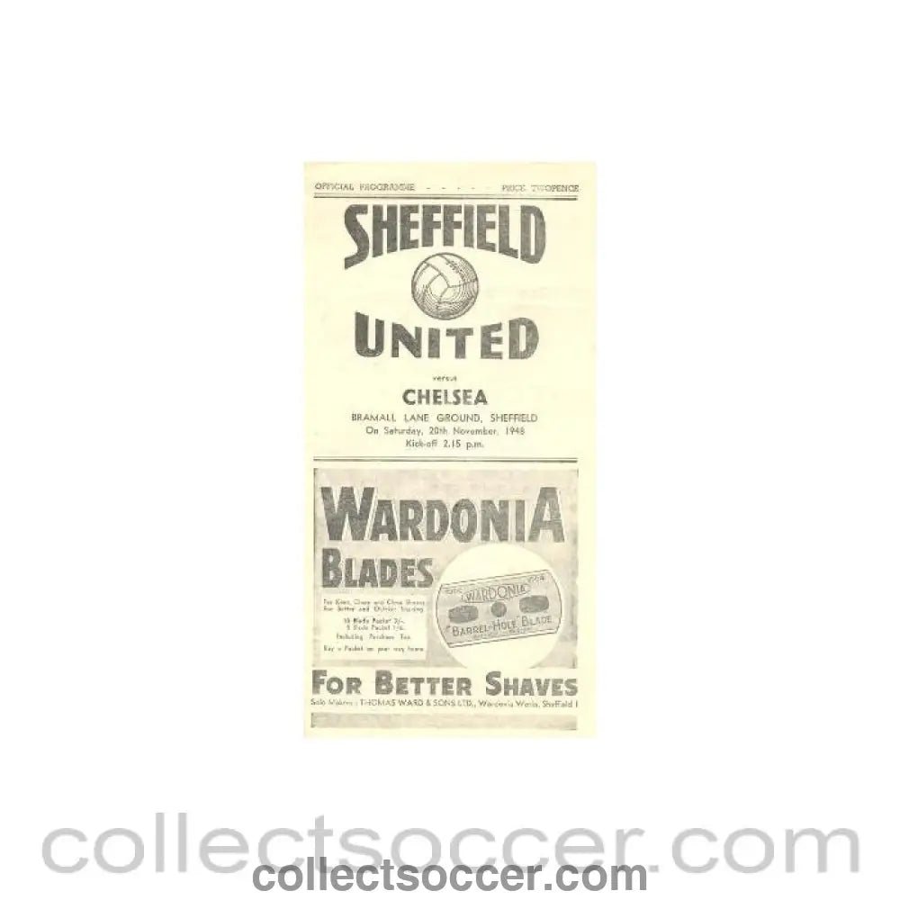 1948 - Sheffield United vChelsea official programme 20/11/1948 - Collect Soccer