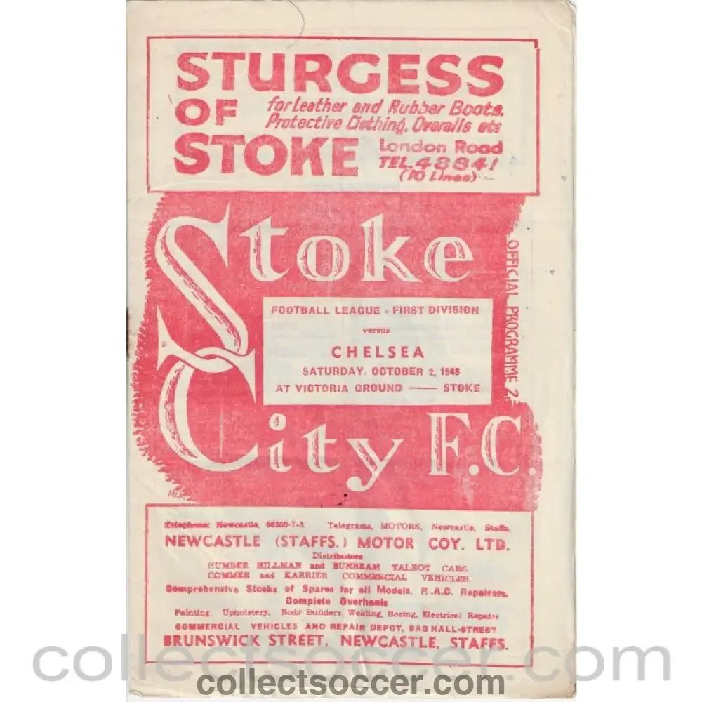 1948 - Stoke City v Chelsea 2/10/1948 Official Programme - Collect Soccer