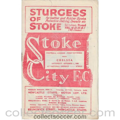 1948 - Stoke City v Chelsea 2/10/1948 Official Programme - Collect Soccer