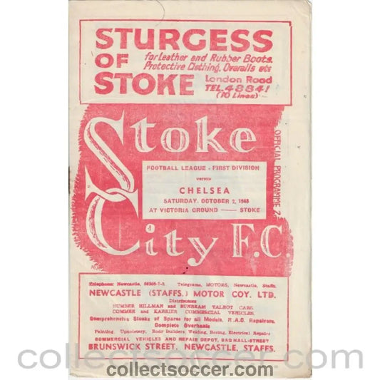 1948 - Stoke City v Chelsea 2/10/1948 Official Programme - Collect Soccer