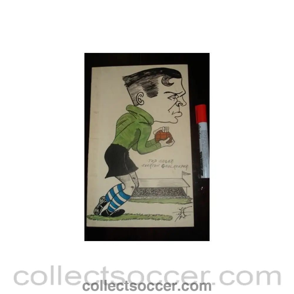 1948 - Ted Sagar - Everton goalkeeper - Caricature 1948 - Collect Soccer