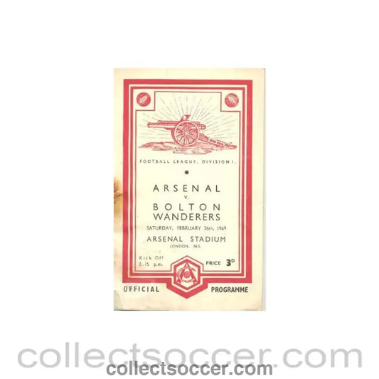 1949 - Arsenal v Bolton Wanderers official programme 26/02/1949 Football League
