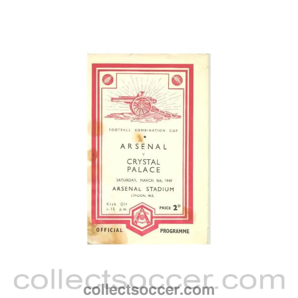 1949 - Arsenal v Crystal Palace official programme 05/03/1949 reduced price