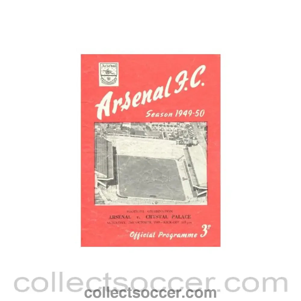 1949 - Arsenal v Crystal Palace official programme 29/10/1949 Football Combination