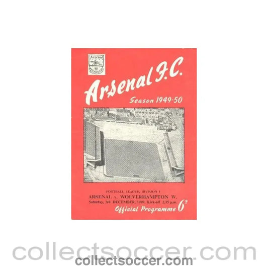 1949 - Arsenal v Wolverhampton W. official programme 03/12/1949 rip to front