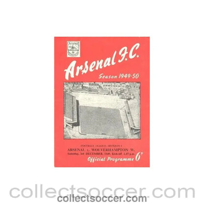 1949 - Arsenal v Wolverhampton W. official programme 03/12/1949 rip to front - Collect Soccer