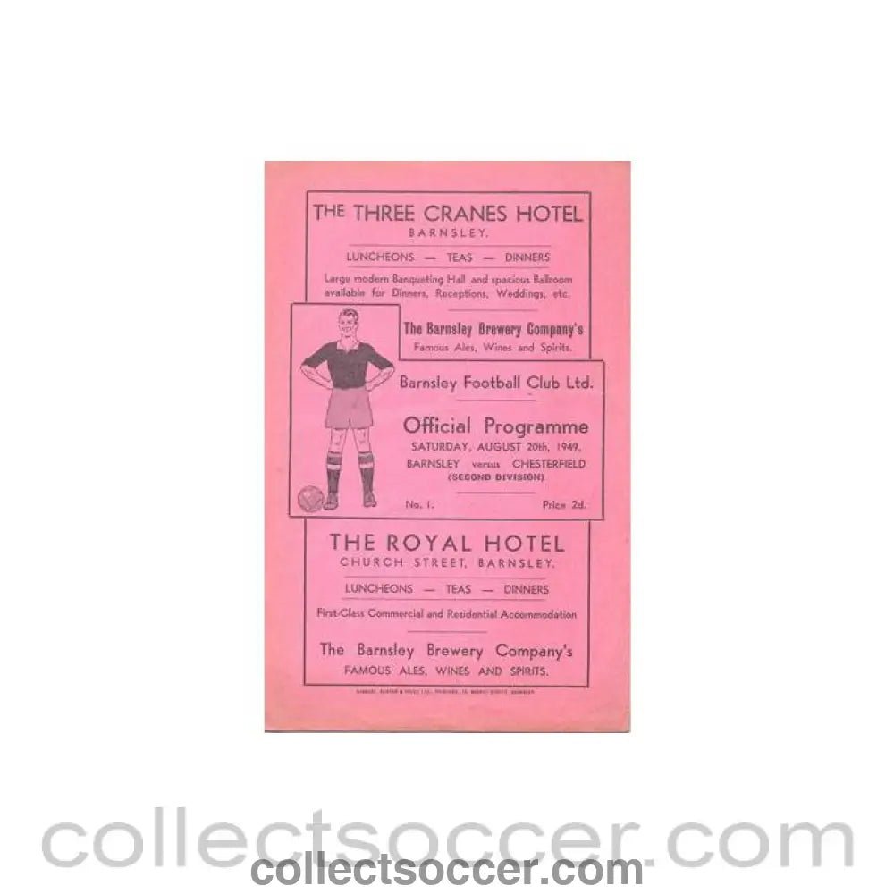 1949 - Barnsley v Chesterfield official programme 20/08/1949 Football League - Collect Soccer