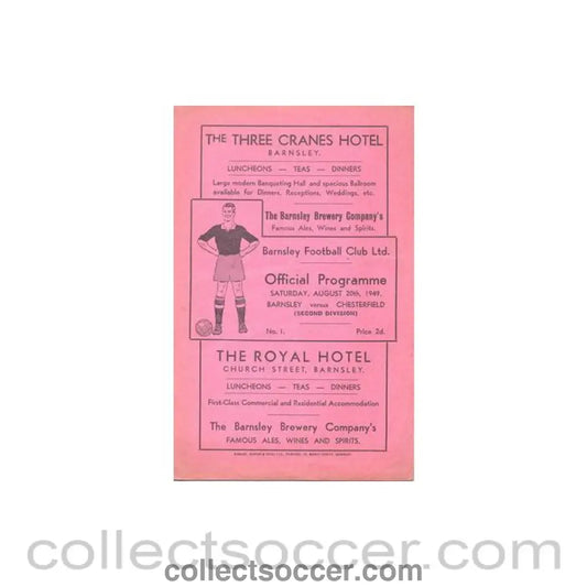 1949 - Barnsley v Chesterfield official programme 20/08/1949 Football League - Collect Soccer