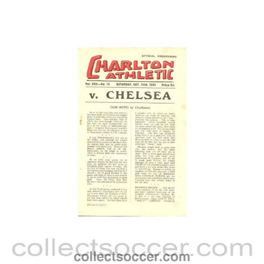 1949 - Charlton Athletic vChelsea official programme 15/10/1949 - Collect Soccer