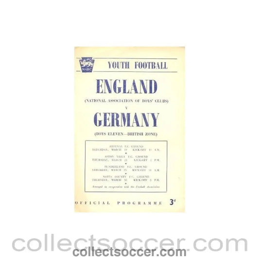 1949 England v Germany Youth Football official programme 1949 - Collect Soccer