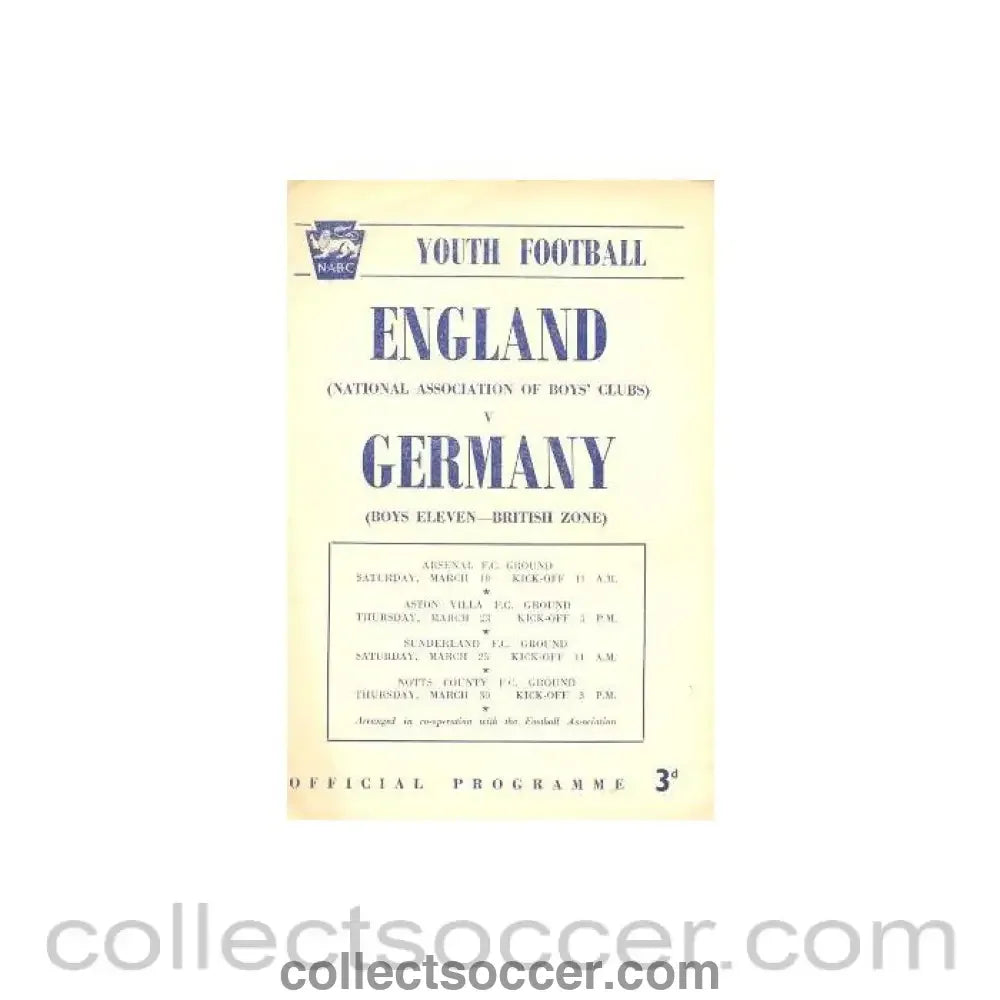 1949 - England v Germany Youth Football official programme 1949