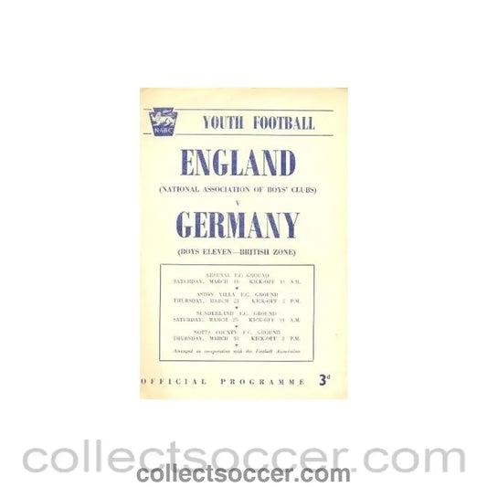 1949 - England v Germany Youth Football official programme 1949