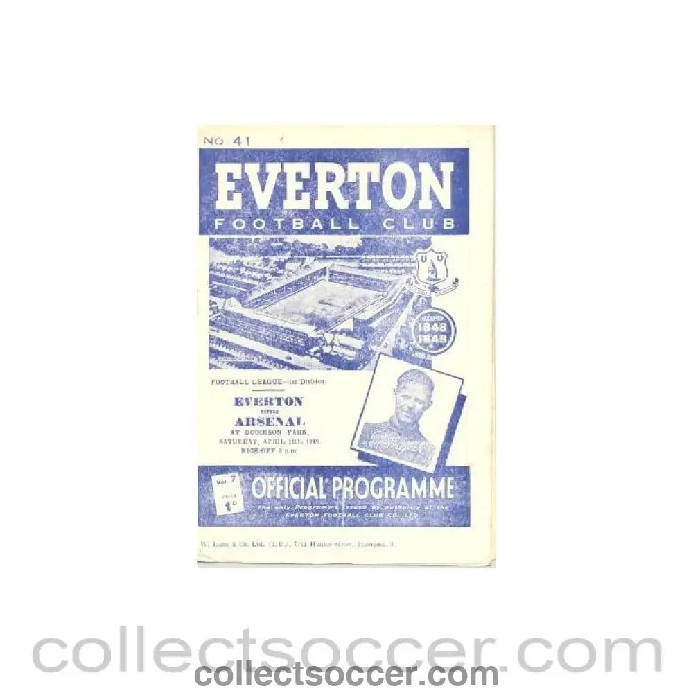 1949 - Everton v Arsenal official programme 16/04/1949 - Collect Soccer