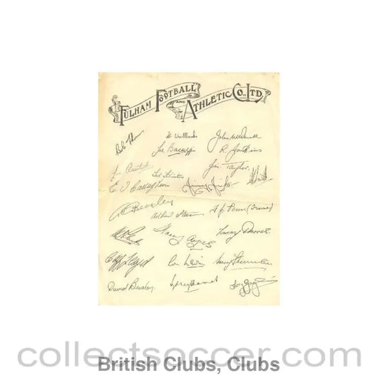1949 - Fulham Players Signatures Facsimile Season 1949-1950