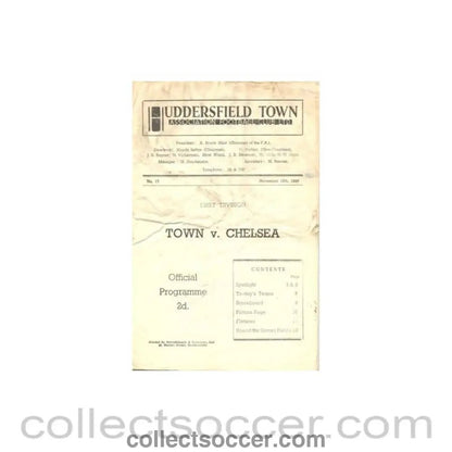 1949 - Huddersfield Town vChelsea official programme 12/11/1949 - Collect Soccer