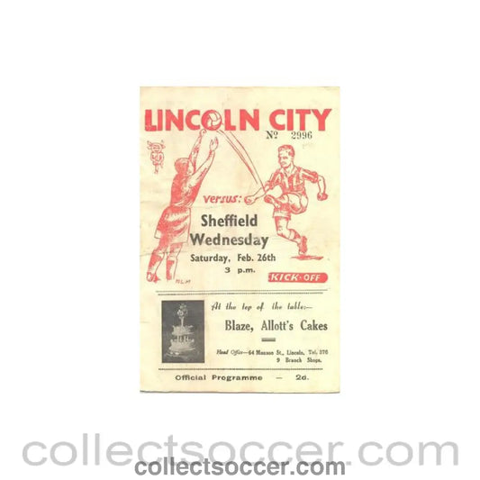1949 - Lincoln City v Sheffield Wednesday official programme 26/02/1949 - Collect Soccer