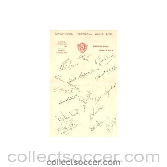 1949 - Liverpool Players Signatures Facsimile probably of Season 1949-1950 - Collect Soccer
