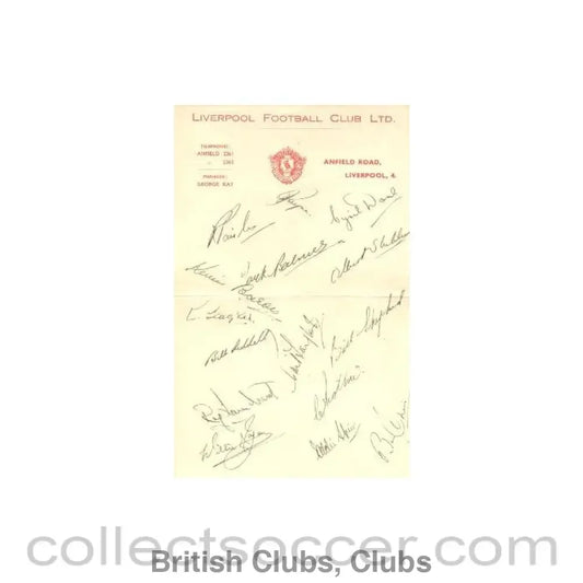 1949 - Liverpool Players Signatures Facsimile probably of Season 1949-1950