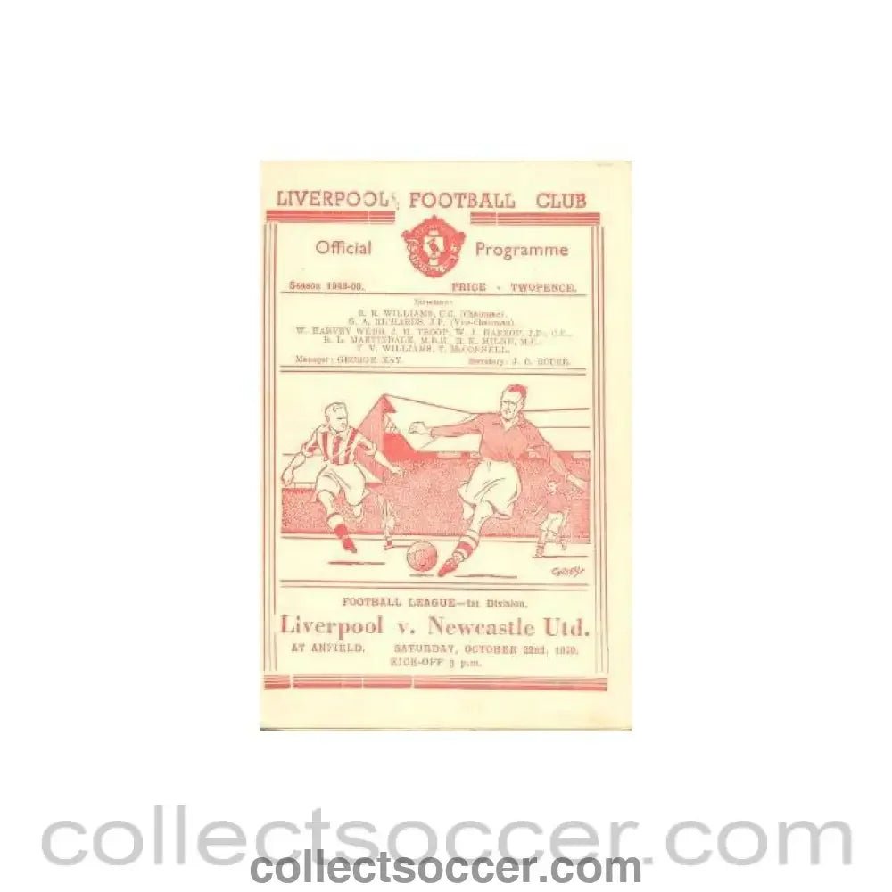 1949 - Liverpool v Newcastle United official programme 22/10/1949 - Collect Soccer