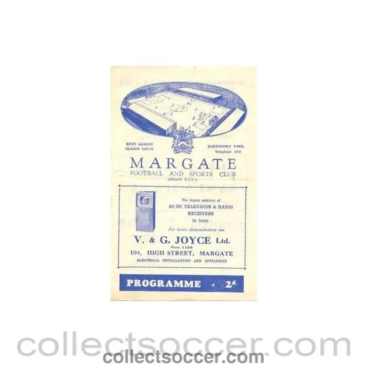 1949 - Margate v Sheppey United official programme 02/10/1949 - Collect Soccer