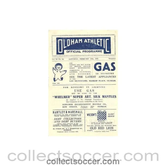 1949 - Oldham Athletic v Wrexham 29/02/1949 - Collect Soccer