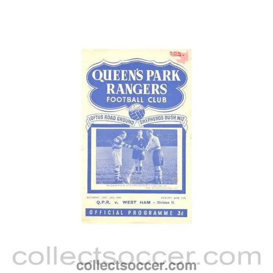 1949 - Queen's Park Rangers v West Ham United official programme 24/09/1949 - Collect Soccer