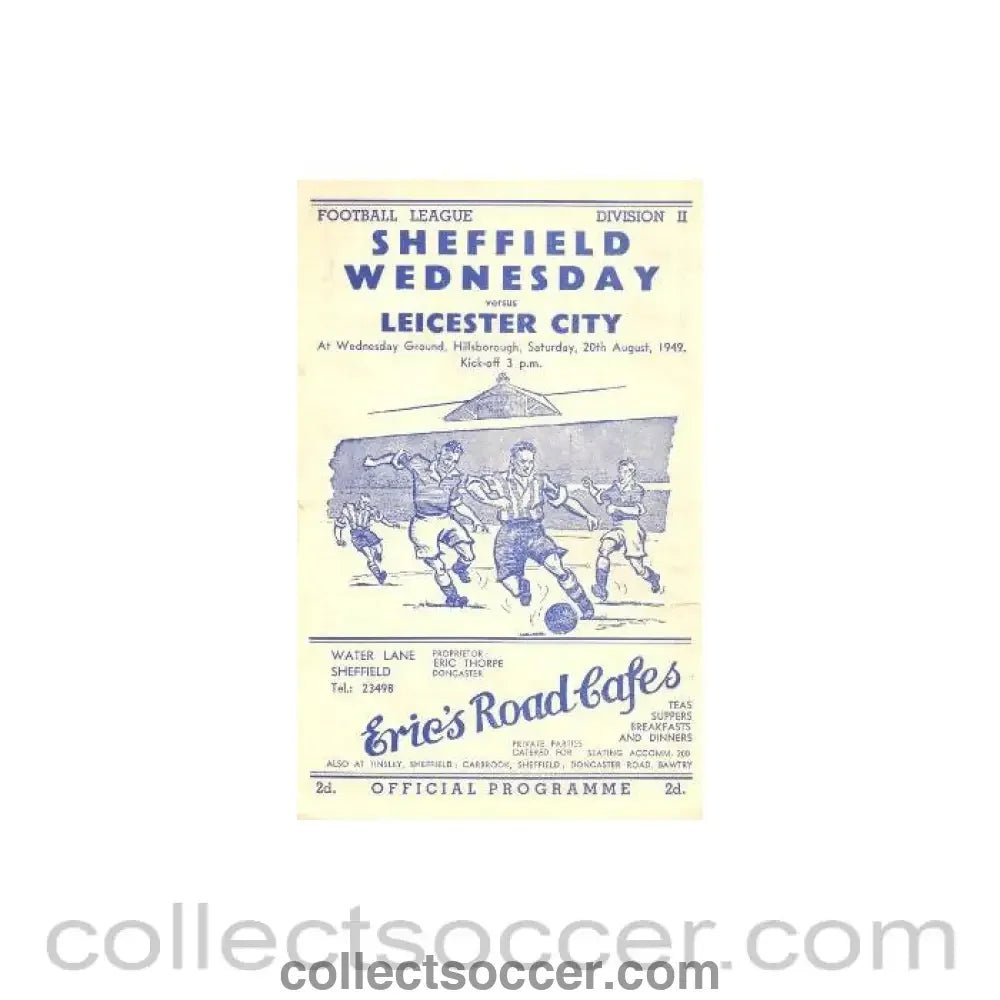 1949 - Sheffield Wednesday v Leicester City official programme 20/08/1949 - Collect Soccer