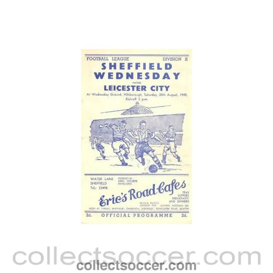 1949 - Sheffield Wednesday v Leicester City official programme 20/08/1949 - Collect Soccer