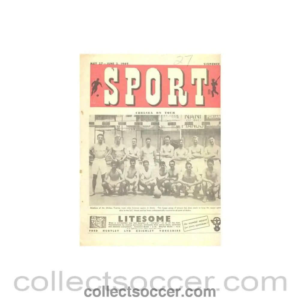 1949 - Sport magazine of 27/05 - 02/06/1949, featuring Chelsea on tour to Malta on the front page - Collect Soccer