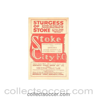 1949 - Stoke City vChelsea official programme 24/09/1949 - Collect Soccer