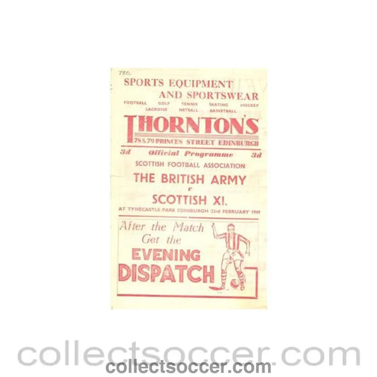 1949 - The British Army v Scottish XI official programme 23/02/1949 at Hearts Tynecastle Park Stadium Edinburgh - Collect Soccer